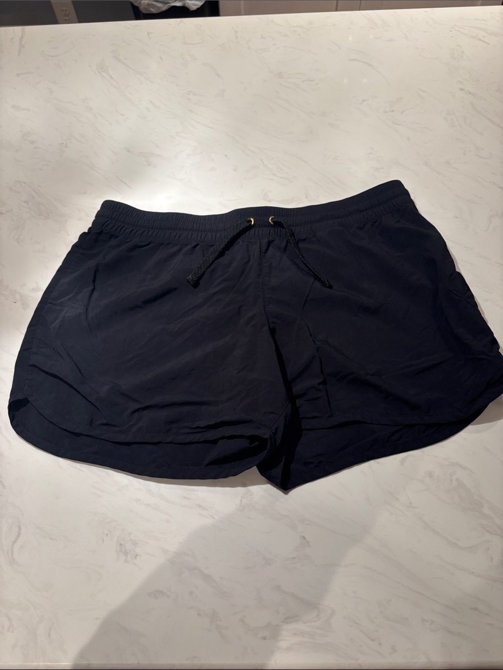 Women's Black Lightweight nylon Athletic Shorts - Drawstring Waist